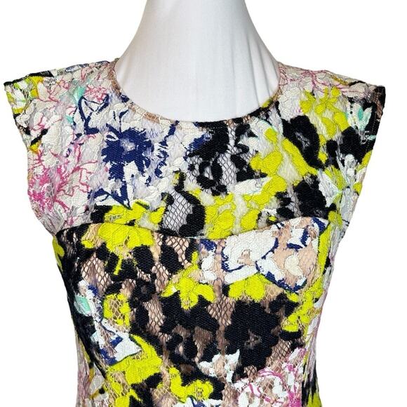 French Connection Dress Womens Size 6 Pink Green Black Floral Lace Sheath Lined - Picture 5 of 14